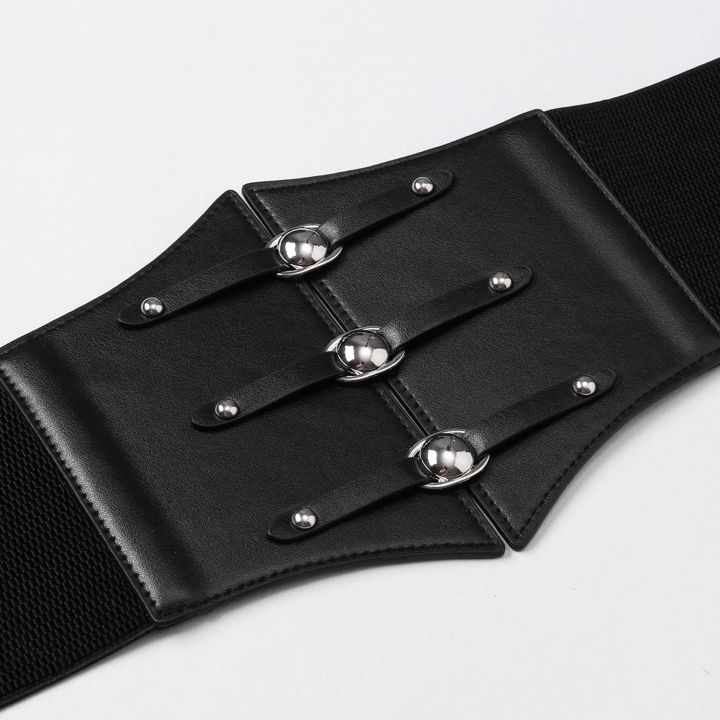 RLIBYROSE Women Corset Belt Wide Stretchy Waspie Elastic Waist Belt with Silver Rivet for Daily Cosplay Costume Black L
