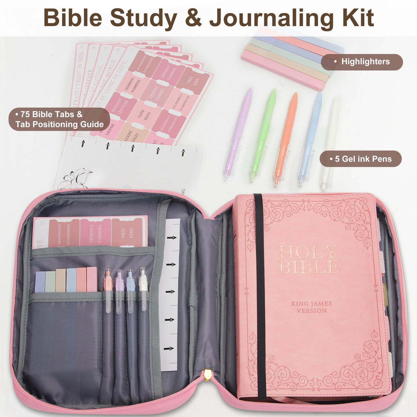 Bible Cover for Women, Bible Holder, Bible Study Supplies Accessories Bible Cover Carrier Carrying Organizer Bag, Zipper and Pockets for Standard Size Bible, Gift for Women（pinksuit）