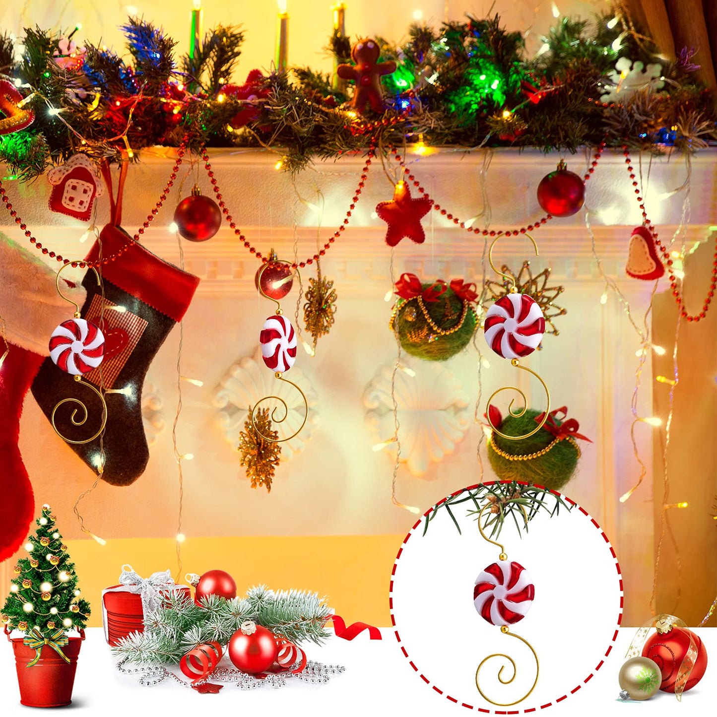Hotop 20 Pieces Christmas Ornament Hooks Candy Ornament Hooks Candy Bead Wire Hangers Tree Decorating Hangers Decor for Christmas Tree Decoration