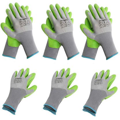 WORKPRO 6 Pairs Garden Gloves, Work Glove with Eco Latex Palm Coated, Gardening Gloves, Working Gloves for Weeding, Digging, Raking, and Pruning (Large)