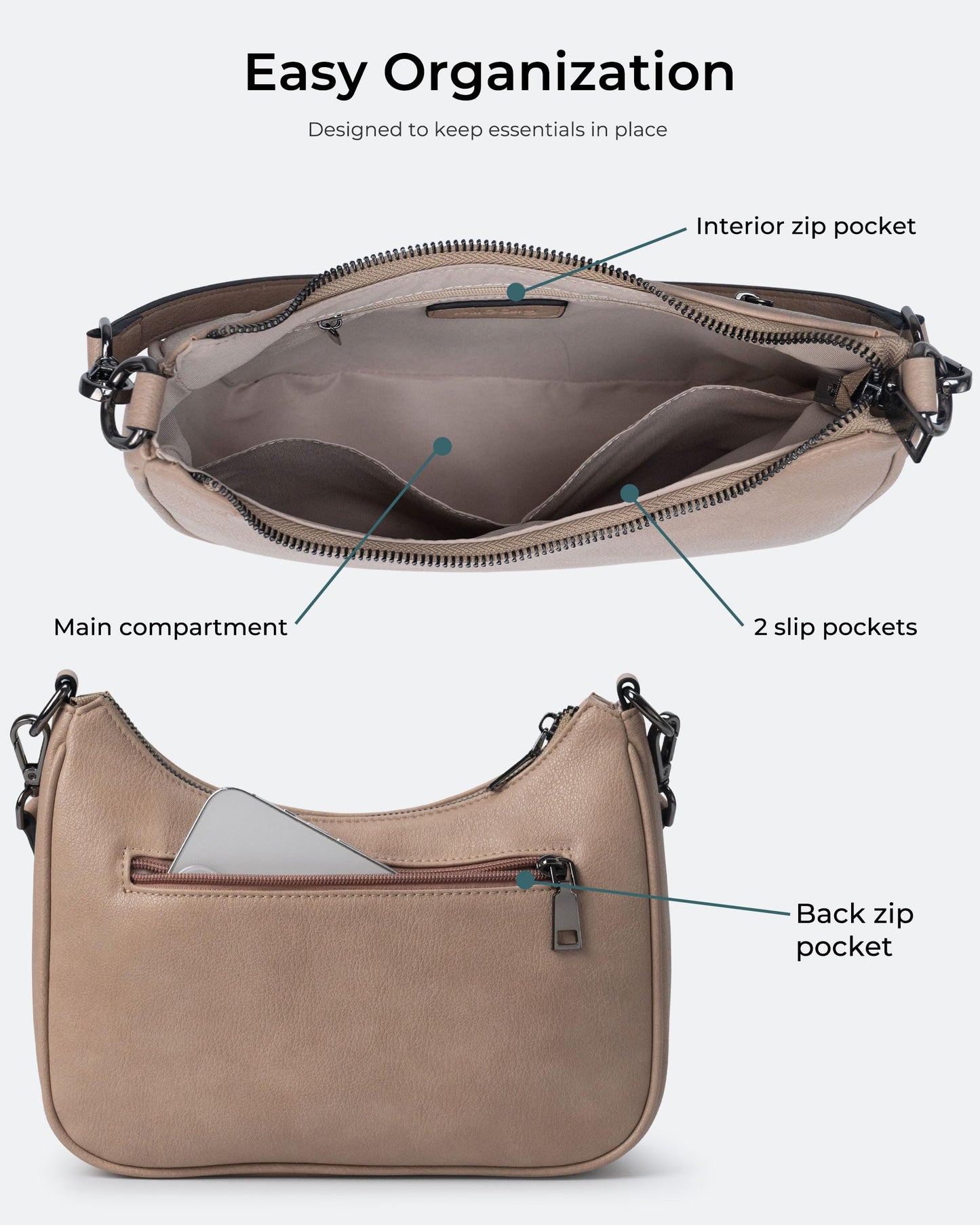 Alldaily Shoulder Bag for Women Hobo Purse Textured Vegan Leather Crossbody Handbag with Removable Adjustable Strap (Oatmeal Beige)