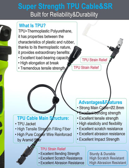commountain XPR 3500e Earpiece with Mic Compatible with Motorola Radios XPR 3300e (3500, 3300) XPR3300e XPR3500e XPR3300 XPR3500, Acoustic Tube Headset with PTT Microphone