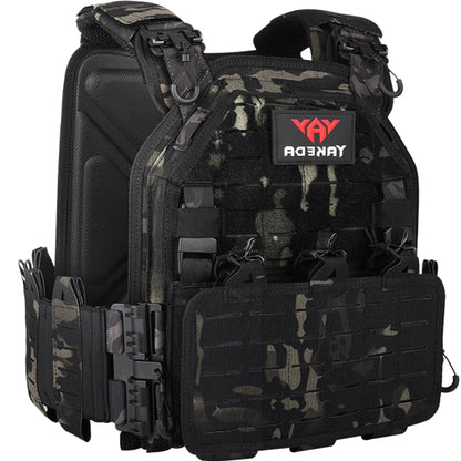 YAKEDA Tactical Vest for Men 1000D Nylon Quick Release Laser-Cutting Modular Vest Lightweight Vest (Black CP)