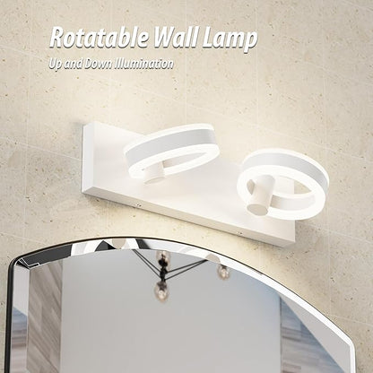 LED Bathroom Light Fixtures,15inch White Vanity Lights, Modern 2 Light Acrylic Wall Sconces, 350° Rotatable Wall Lighting Fixture Over Mirror