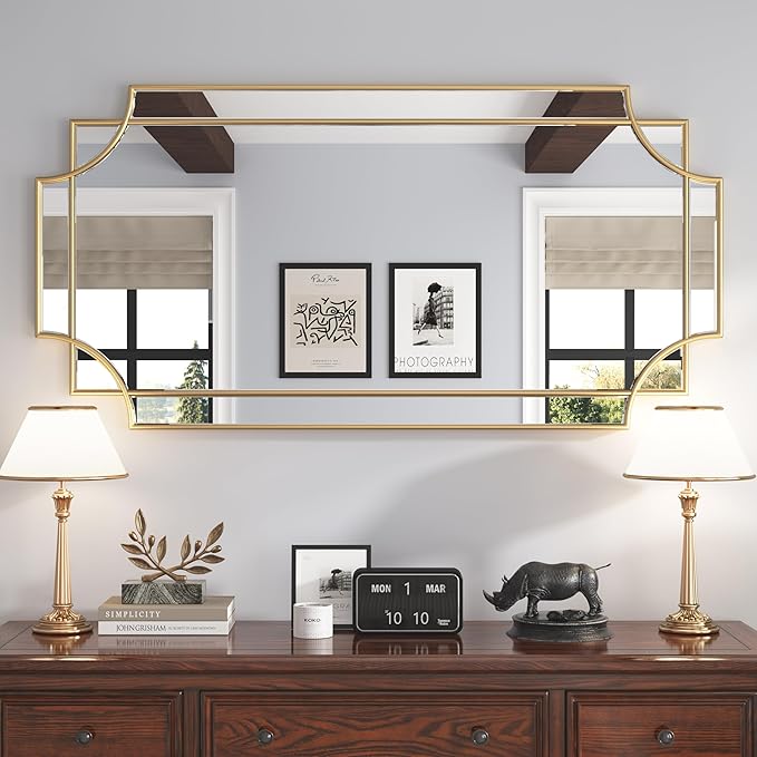 Bathroom Mirror for Wall Gold Farmhouse Wall Vanity Mirror for Over Sink Wood Framed Beveled Mirrors Deco（24 * 48IN/Gold）