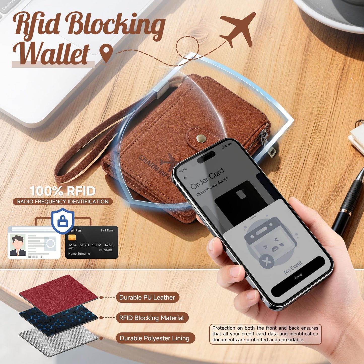 Likesing RFID Blocking Passport Book Holder, Leather Pink Passport Holder for Women/Men, Cute Travel Wallets with Card ＆ SIM Slots, Photo Pocket, Zippered Coin Cash Pocket Passports Cover(Brown)