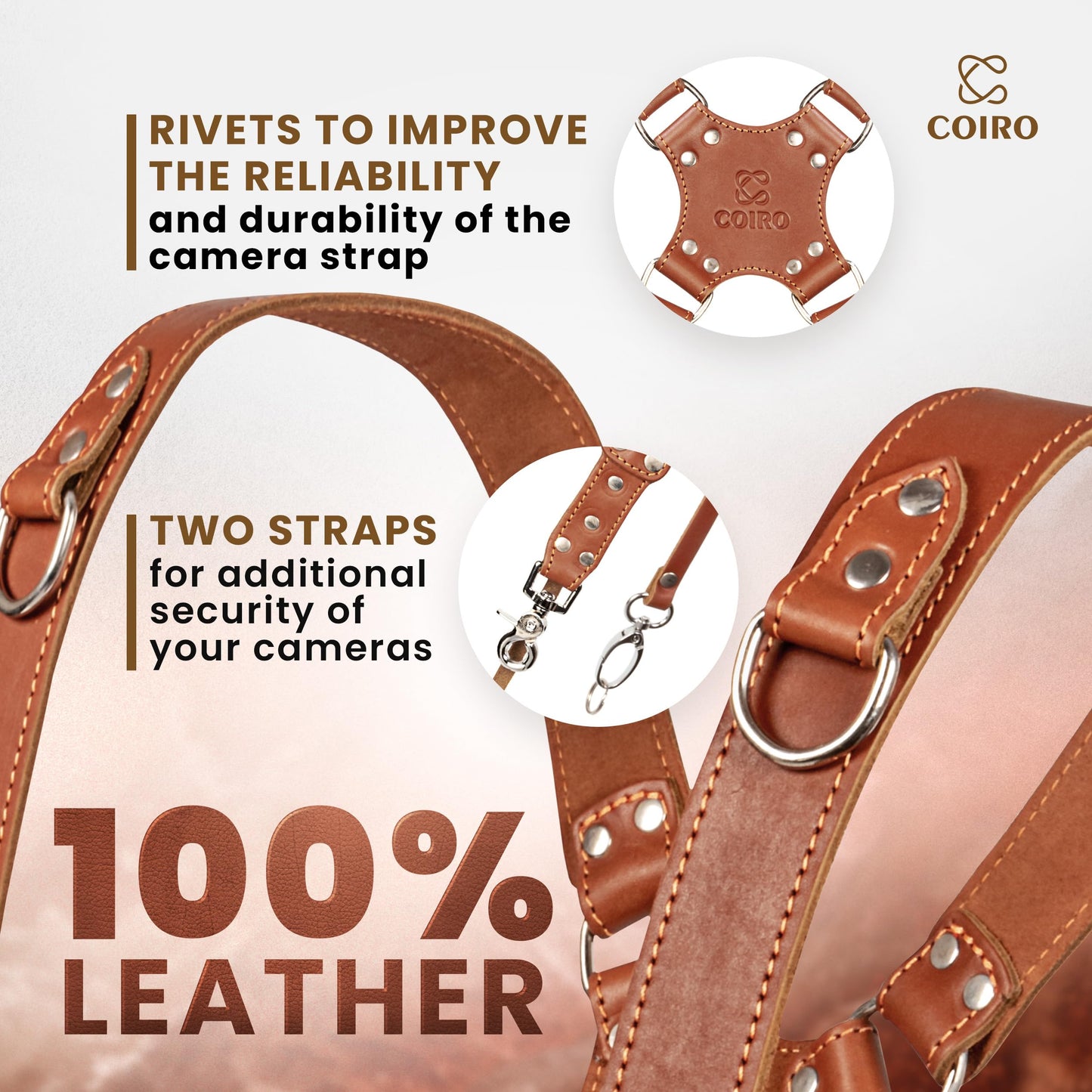 C Coiro Camera Harness for 2 Cameras – Dual Shoulder Leather Camera Strap – Double Camera Harness for DSLR/SLR, Camera Straps for Photographers of All Levels, Standard Straps/Color Tan