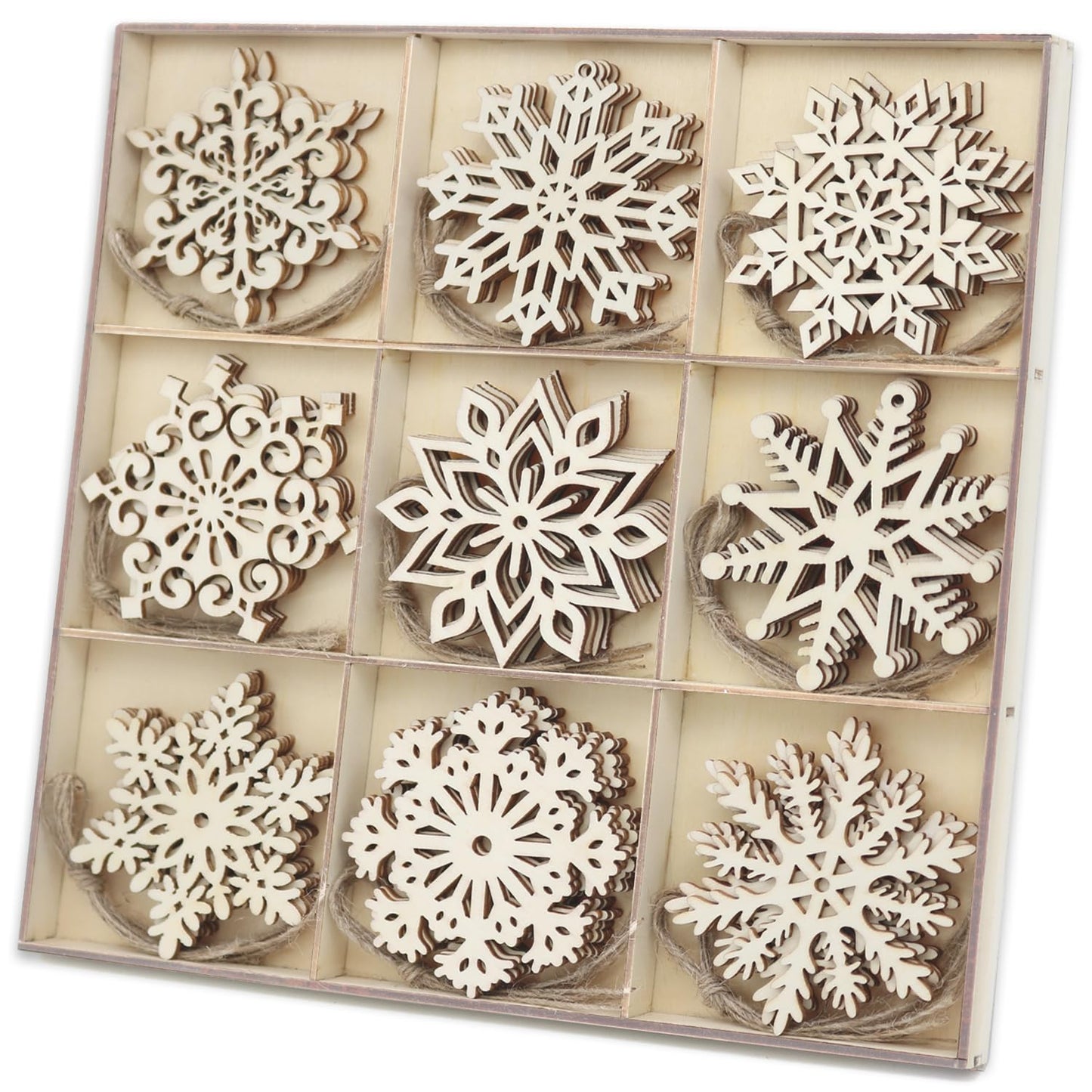 45pcs Large Christmas Wooden Snowflakes Hanging Ornaments DIY Craft Snowflake Wooden Ornaments Unfinished Wood Cutout Christmas Decorations Tree Decor Kids Paint