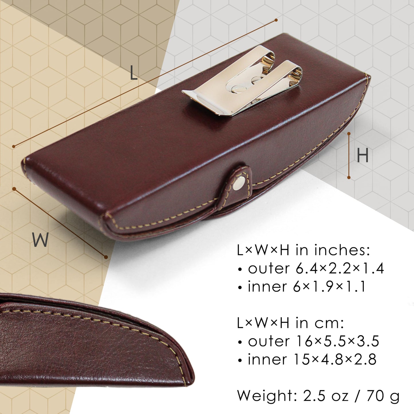 Orsus PU Leather Hard Eyeglass Case with Belt Clip, Felt Lining Glasses Case, Belt Waist Case for Sunglasses Reading Glasses F5015BR
