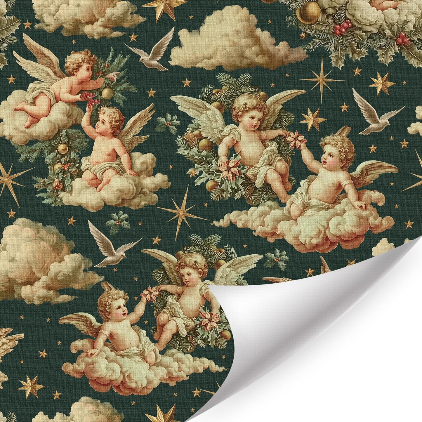 LHIUEM Lovely Cupids Peel and Stick Wallpaper Cupid Baby Angel Wings Vintage Wallpaper(17.3”X118”) White Angel Removable Gift Wrapping Paper Valentine's Day Accessory Kit for Bedroom Renter