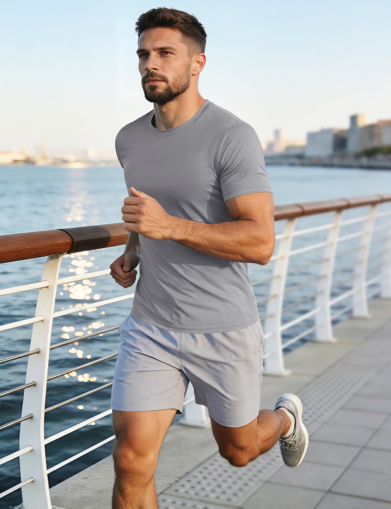 Tee Shirts for Men Short Sleeve Casual Shirts UPF 50+ Sun Protection Gym Athletic T-Shirts Dry Fit Breathable Shirts Outdoor Light Grey