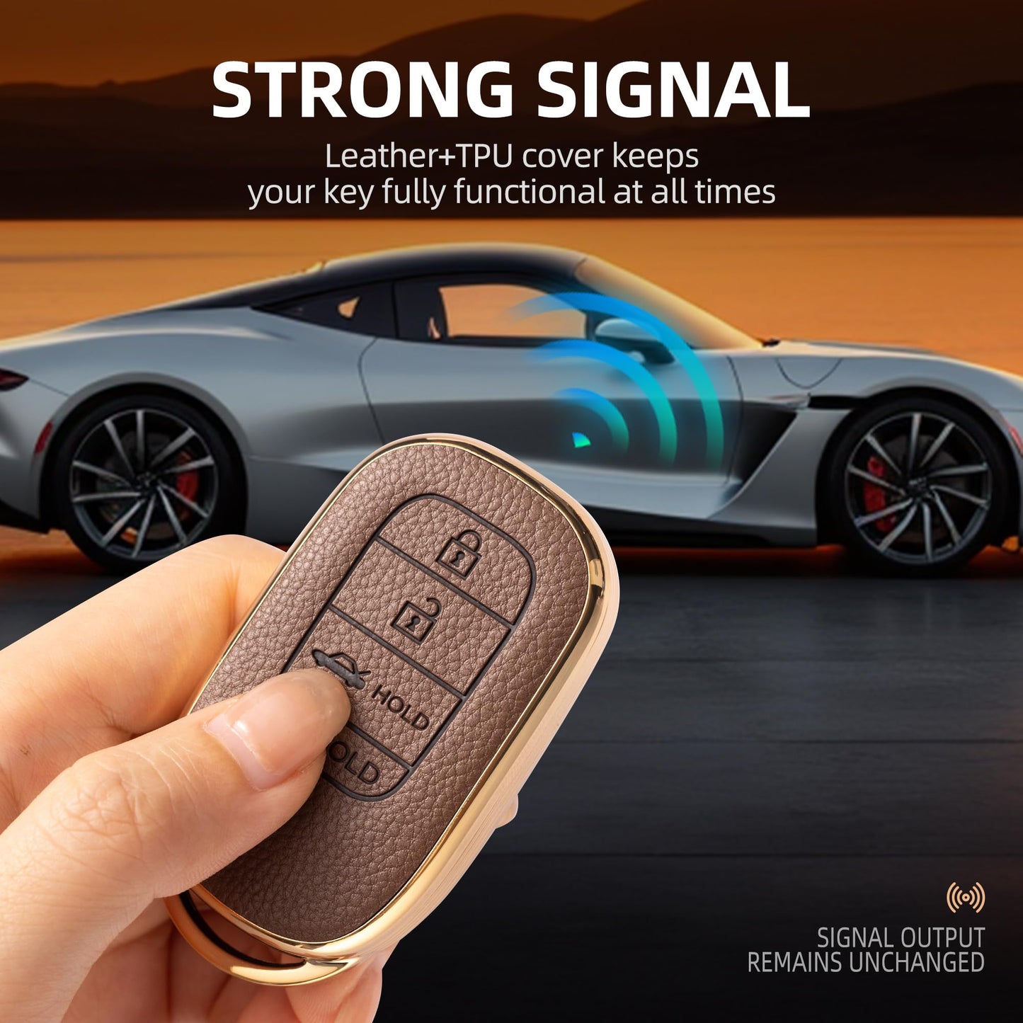 GripKeyShell™ for Honda Key Fob Cover, Leather + Soft TPU Car Key Case with Keychain Compatible with 2022-2026 Civic Accord CR-V HR-V Pilot Passport, Full Protection Car Key Accessories