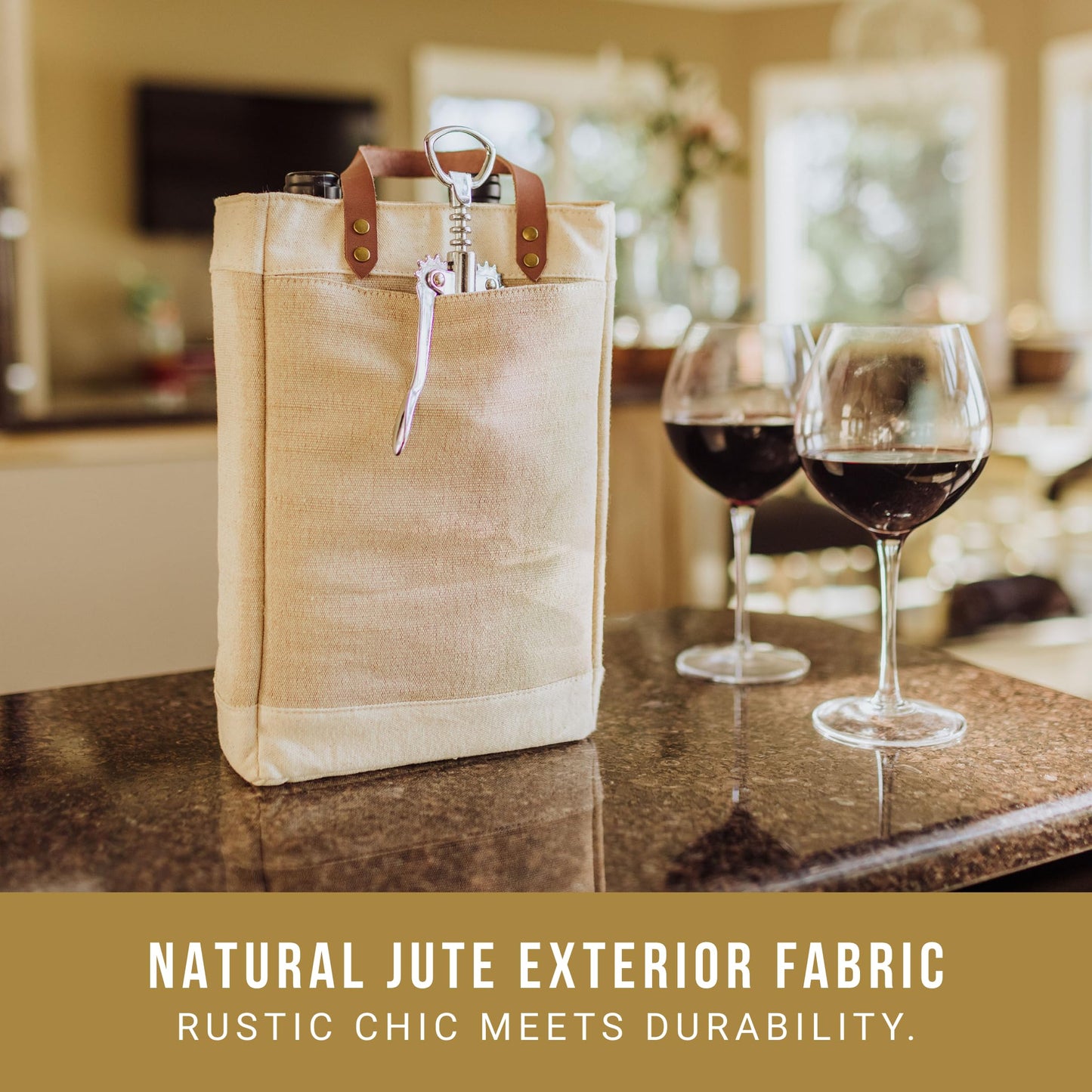 LEGACY - a Picnic Time brand - Pinot Jute 2 Bottle Insulated Wine Bag - Wine Tote Bag - Wine Gift Bag, (Beige)