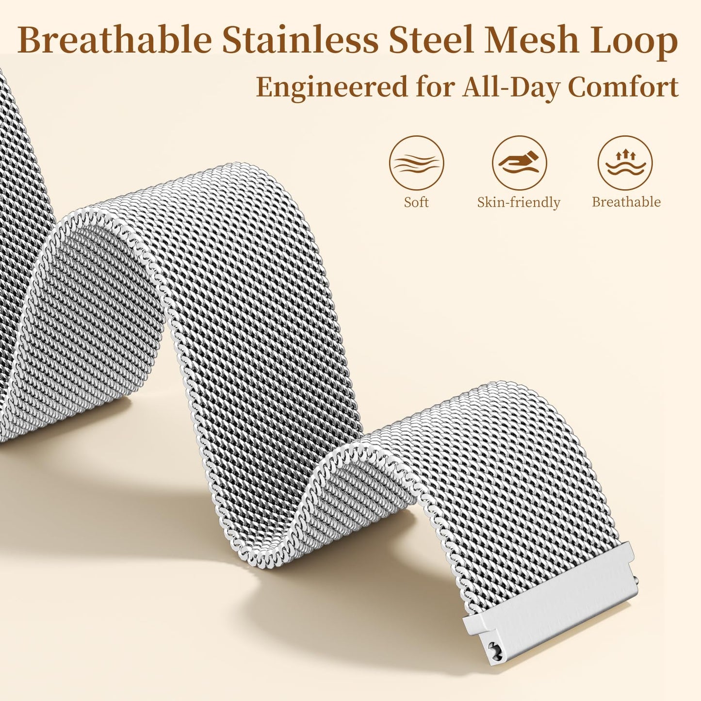 GEAK Metal Bands Compatible with Galaxy Watch 7 Band 6 5 4 FE Active 2 40mm 44mm/Galaxy 5 pro 45mm/Classic, 20mm Stainless Steel Milanese Mesh Loop Magnetic Strap for Samsung Watch Bands Women Men