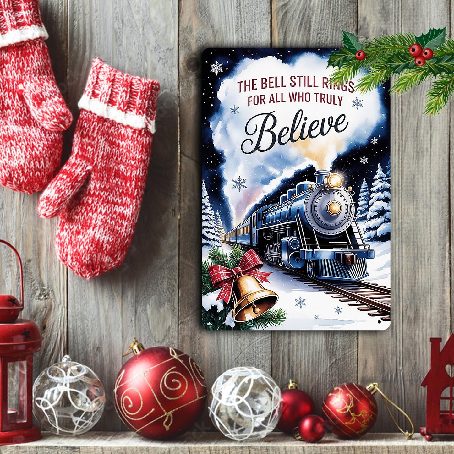 Polar Express The Bell Still Rings for All Who Truly Believe Metal Sign Christmas Train Depot Decor for Entryway Living Room Holiday Quote Wall Art Display 8x12 inch
