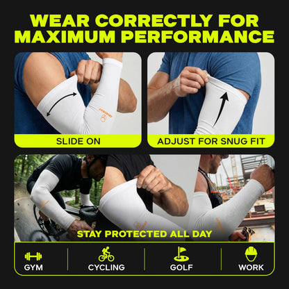 ARMORAY Arm Sleeves for Men & Women - 2 Pair UV Sun Protection Cooling Compression - Tattoo Cover Up Sleeve for Daily Wear & Work (White)