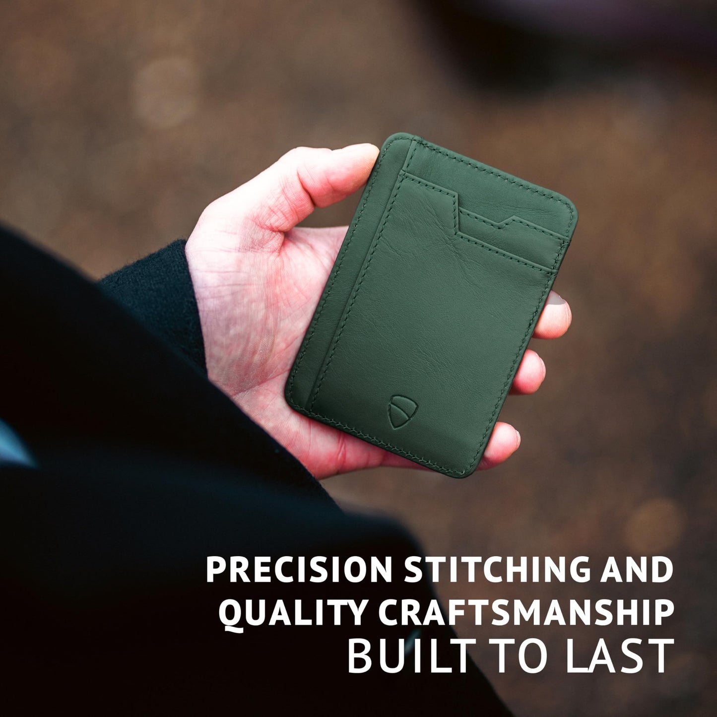 Vaultskin BRIXTON Slim RFID Wallet for Men - Leather Front Pocket Minimalist Card Holder Wallet with ID Window & Gift Box (Hunter Green)