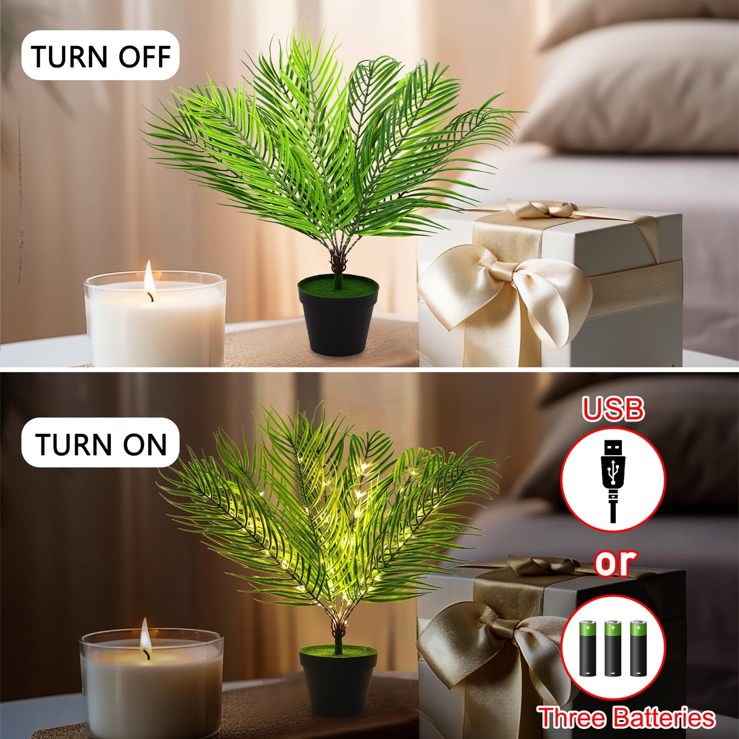 hibeauti 19.6" Artificial Twinkling Tree Light, USB & Battery Operated LED Plant Lamp for Bedroom Office Bar Office Party Decor, Ideal Christmas Birthday Mothers Day Housewarming Gifts for Men Women