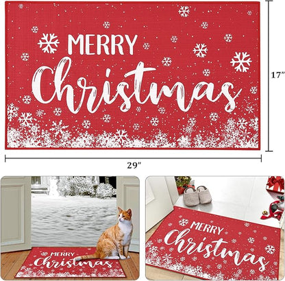 CAROMIO Christmas Doormat Holiday Door Mat Winter Christmas Snowflake Indoor/Outdoor Welcome Mat Floor Doormat for Home Decoration Christmas Rug Entryway Front Porch Decor, Red, 17x29 Inch