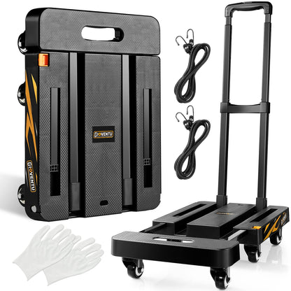 𝟐𝟎𝟐𝟒 𝐔𝐩𝐠𝐫𝐚𝐝𝐞𝐝 Folding Hand Truck Dolly Cart (440LB), Heavy Duty Luggage Cart with TPR Wheels and Easy Setup Design, Portable Platform Truck Collapsible Dolly for Moving, Travel, Office Use