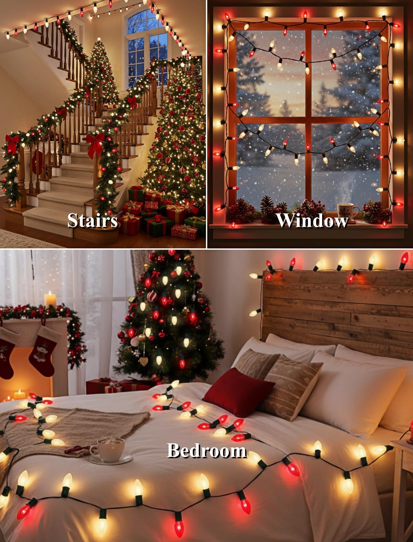 Pallerina 25ft C9 Red and White Christmas Lights,Waterproof C9 Christmas String Lights with 26 Red White Bulbs,Commercial Xmas Lights Outdoor for Garden House Xmas Garland Tree Decorations