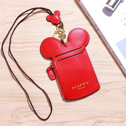 YIEASDA Women's Travel Neck Pouch, Cute PU Leather Coin Wallet Zippers Hanging Rope Purse Girls Passports Documents Card Bag (Red), Small