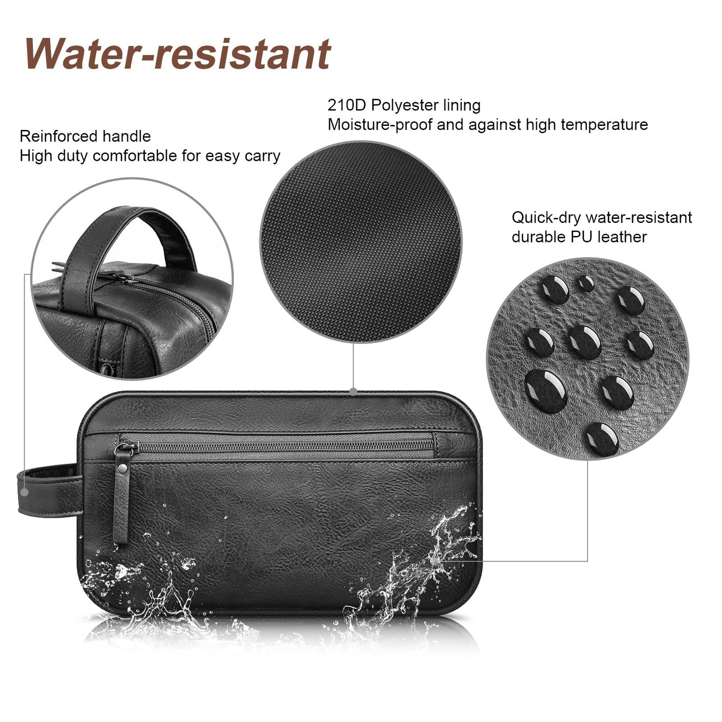 Ezday Travel Toiletry Bag for Men and Women, Travel Shaving Dopp Kit Water-resistant Bathroom Toiletries Organizer PU Leather Cosmetic Bags (Black)