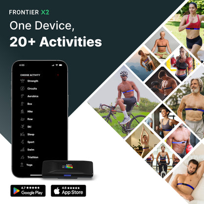 Frontier X2 Smart Heart Rate Monitor Chest Strap, Wearable Heart Rate Monitor with Strain, Breathing Rate, Real Time Vibration Alerts and 20+ Fitness Activities with Continuous Heart Monitoring