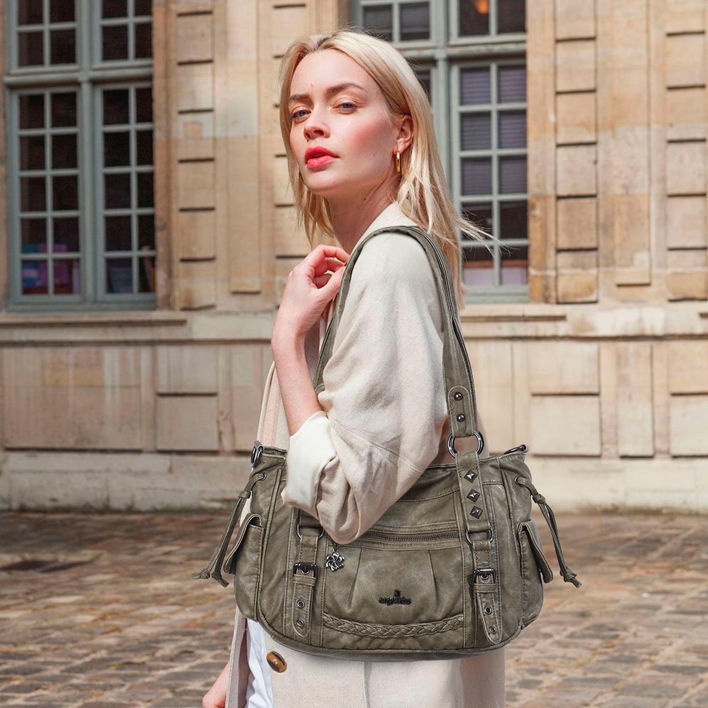 Angel Kiss Shoulder Bag For Women Multi Pocket Retro Hobo Handbags Satchel Tote Bag