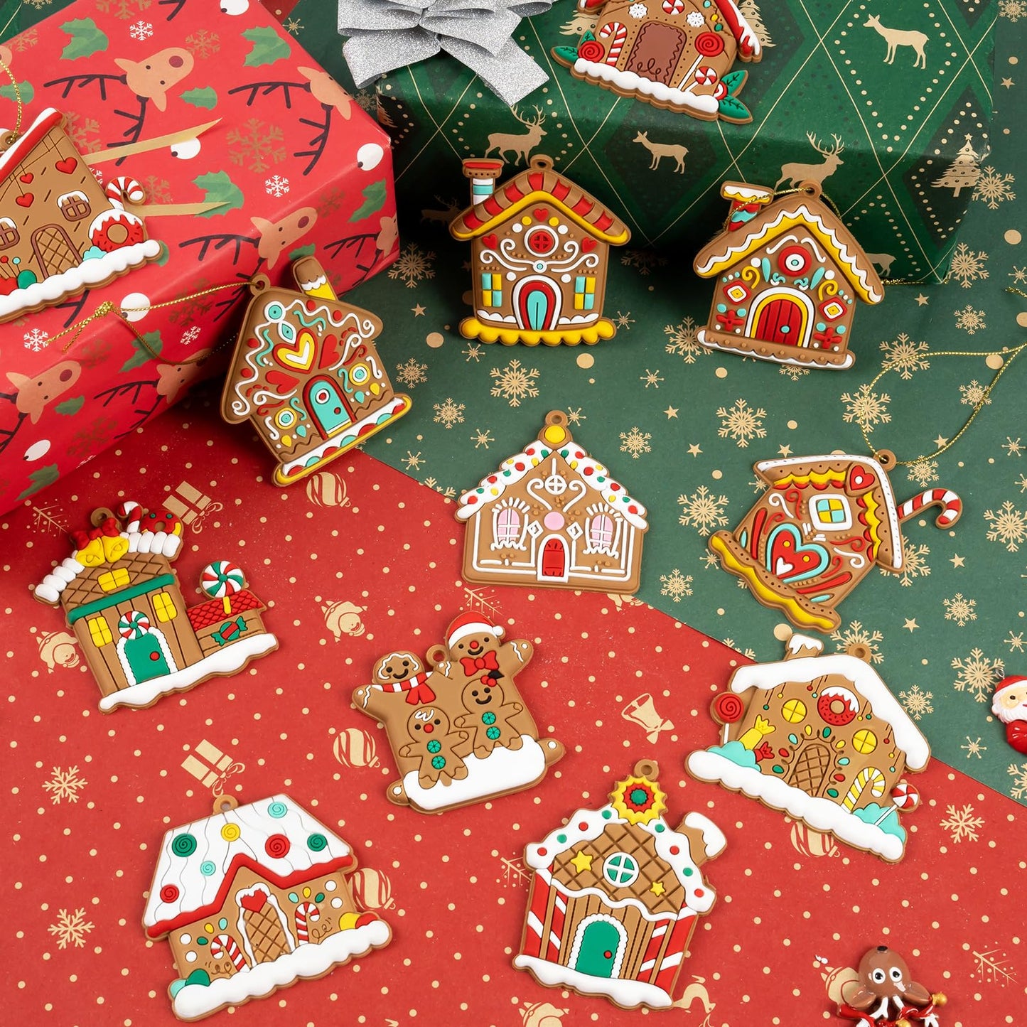 Gingerbread House Ornaments Christmas Tree Decoration - 12pcs Gingerbread House Christmas Decorations Hanging Ornaments for Holiday Xmas Tree Home Decor