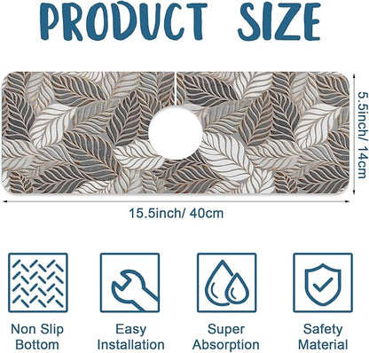 Embossed Leaf Texture Sink Splash Guard Grey Leaf Faucet Absorbing Mat Fast