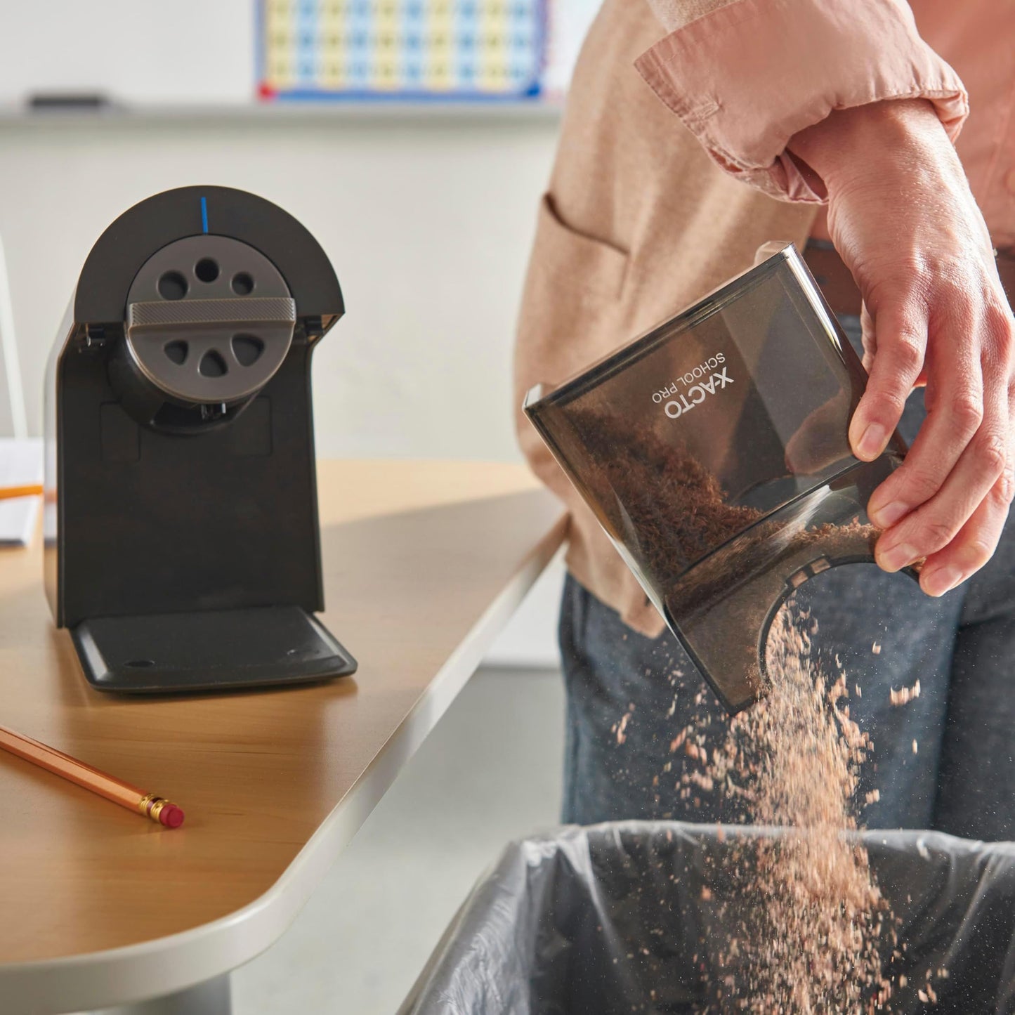 X-ACTO Pencil Sharpener, School Pro Electric Pencil Sharpener, With Six Size Dial, XL Shavings Bin, Black, 1 Count - Heavy Duty, Teacher and School Supplies