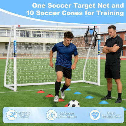 Hokicyos Soccer Goal for Backyard 8×6, 6×4 and 10×6.5 Soccer Goals with Soccer Target Net and Mark Cones, Weatherproof Soccer Goals with One Carry Bag and Net for Adults' Practice or Games