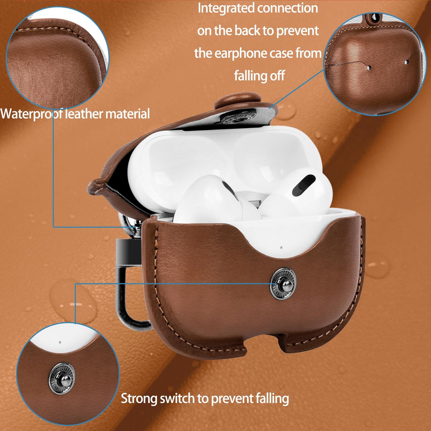 SURANBULI for AirPods Pro 3 Case Leather | One Piece Cute iPod AirPods Pro 3 Generation Case for Man Women| with Keychain-Model A2700/A2931(Lightbrown)