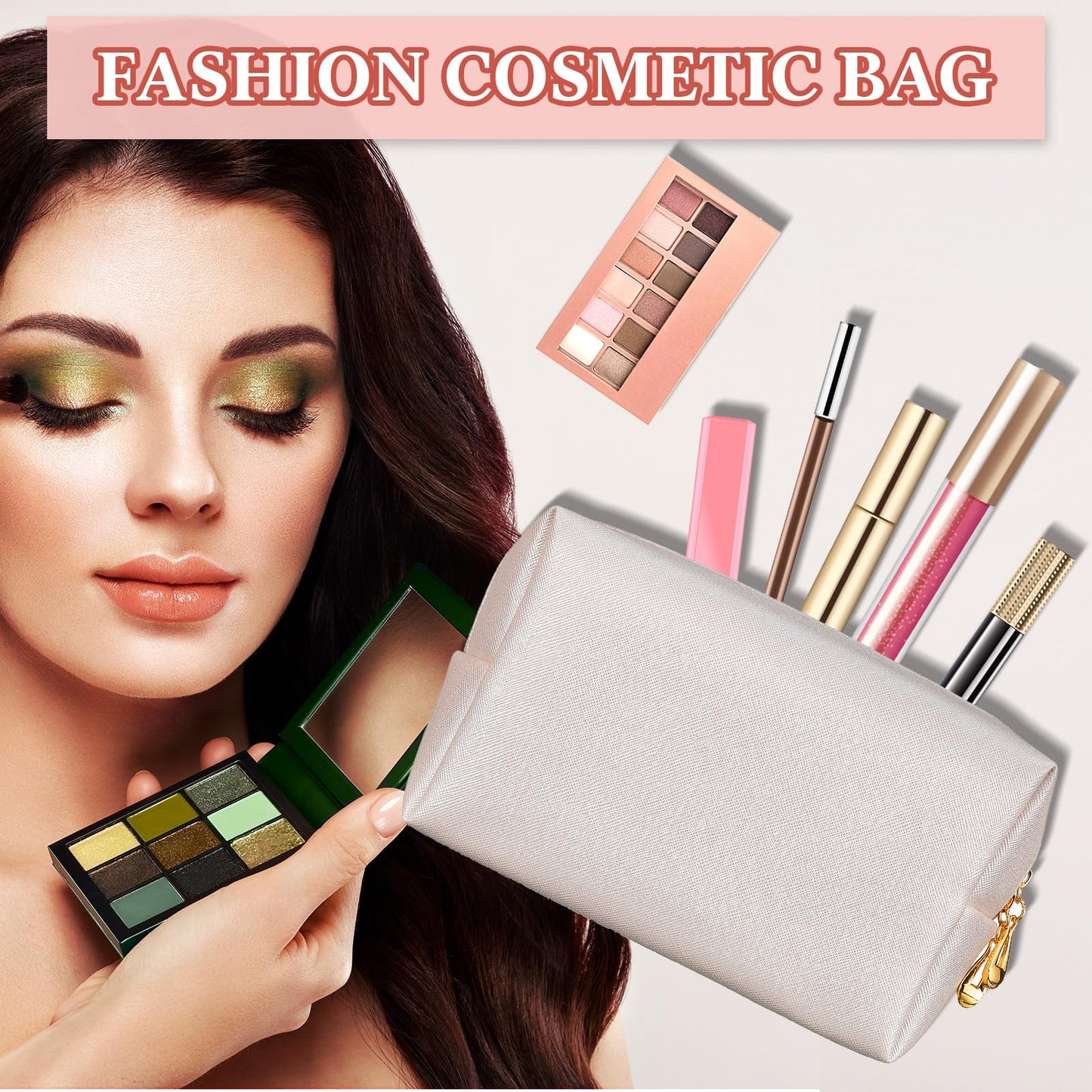 Kigeli Aesthetic Makeup Bags PU Leather Cosmetic Pouches Waterproof Plain Toiletry Bags Makeup Pouches Bulk for Women Party Gift Travel Storage Organizer(Ivory White,7.1 x 2.8 x 4.3 in)