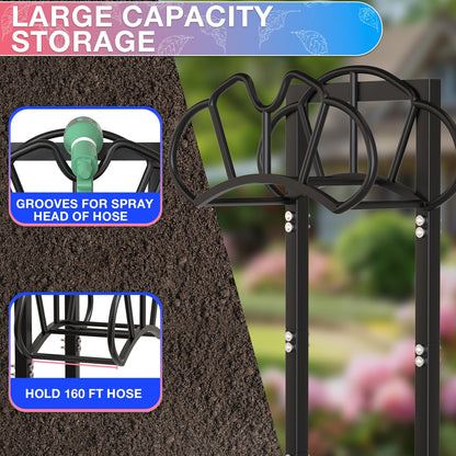 Qatsrin New Garden Hose Holder, Super Stable Water Hose Holders Stand Holds 160-Feet Hose, Detachable Freestanding Hose Storage Hanger Rack for Outside Yard Lawn Farm, Black