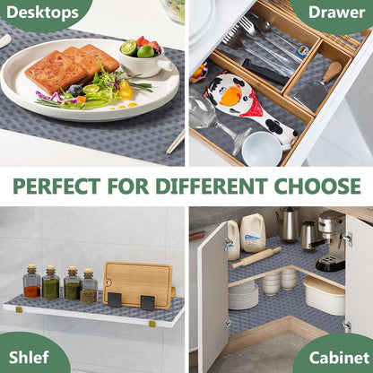 Origuuds Shelf Liners, Non-Adhesive Drawer Liner, Waterproof & Oil-Proof Kitchen Cabinet Cupboard Liner Plastic EVA Material BPA Free Fridge Liner Mats Paper Protector for Shelves (Grey/12in x 120in)