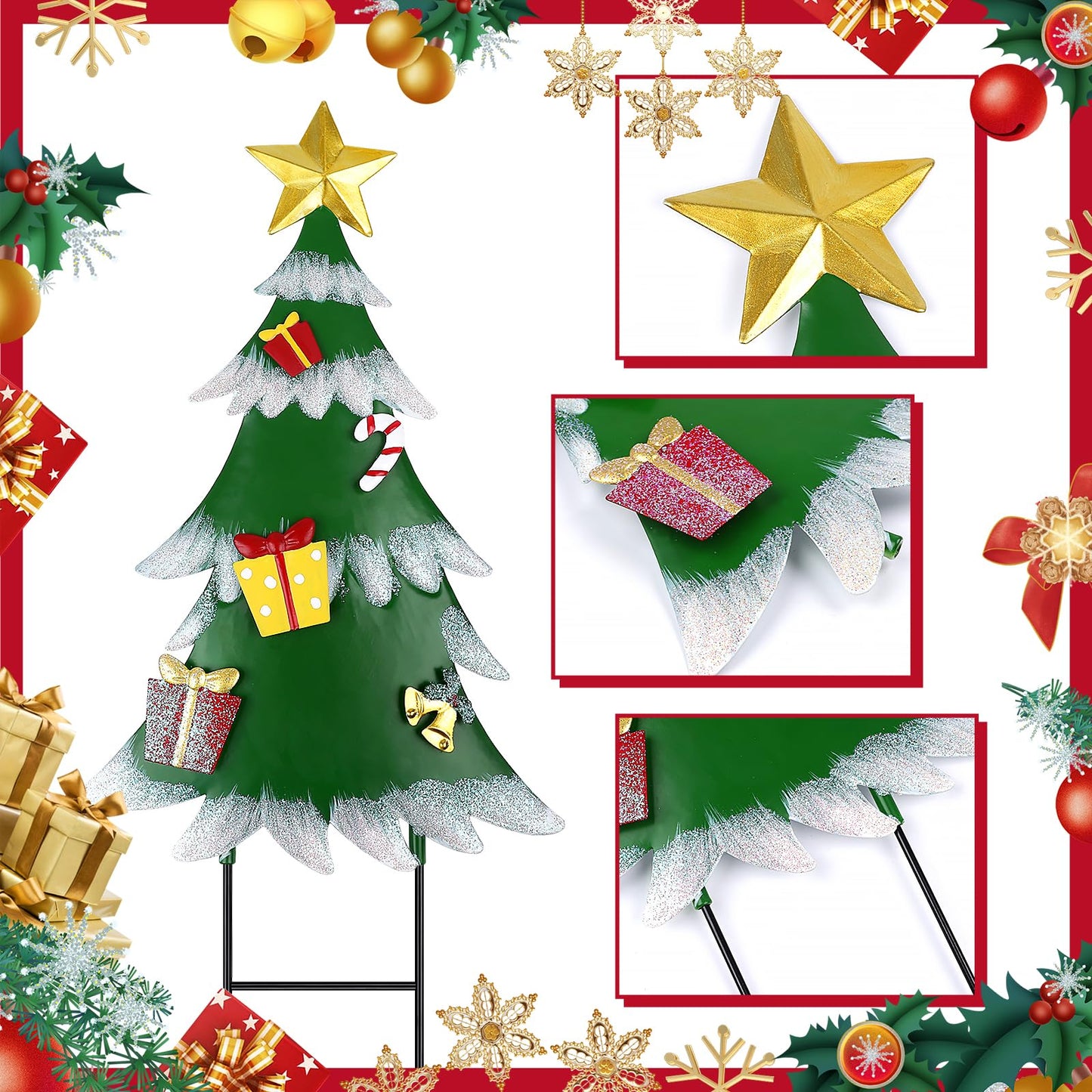 DETENE 3 Pcs Christmas Decorative Metal Stakes Outdoor Christmas Decor Metal Xmas Snowman Santa Claus Tree Yard Decorations for Garden Lawn Yard Signs
