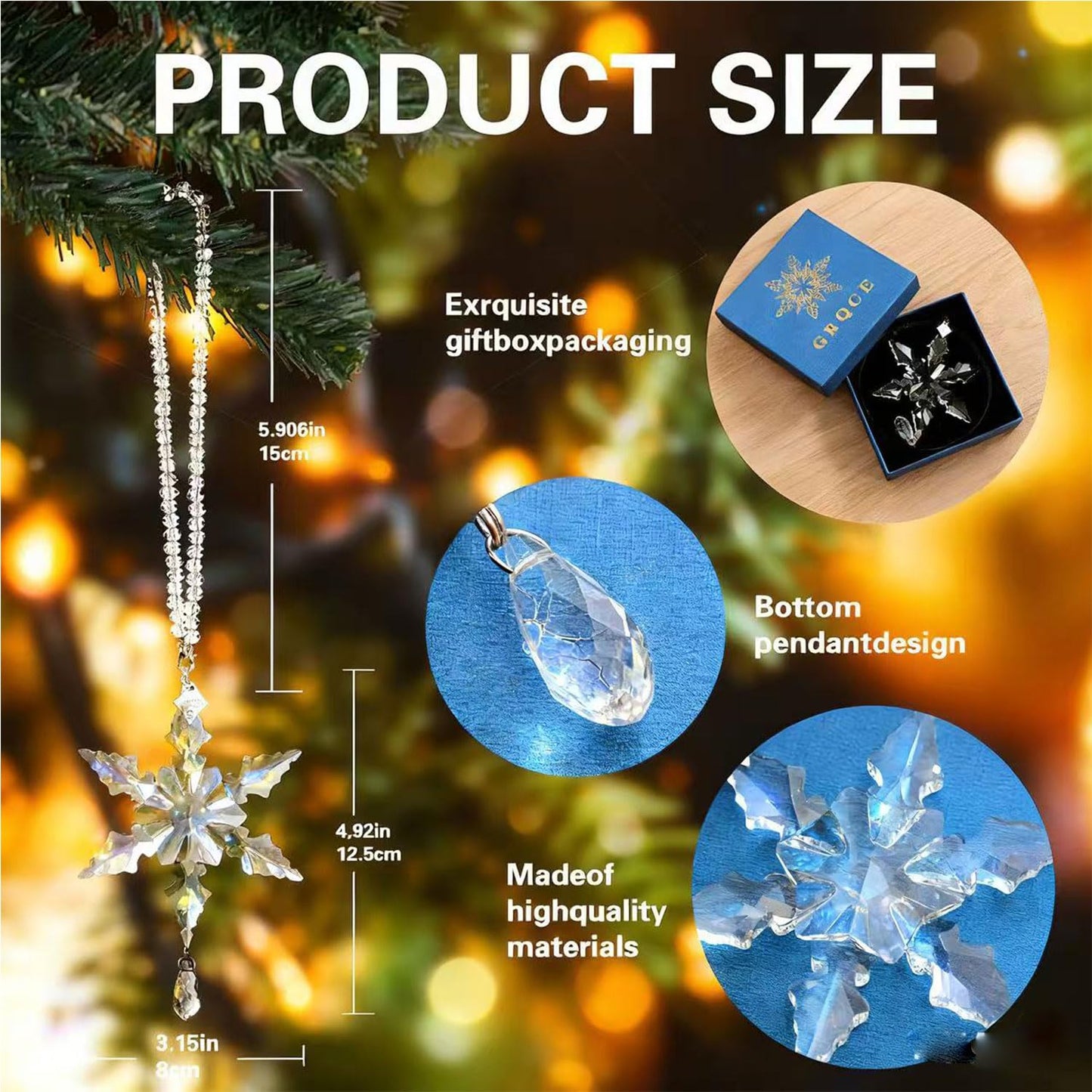 2025 Annual Christmas Ornaments Crystal Snowflake Star - Christmas Tree Ornaments Pendant Sun Catcher Home Hanging Decor (2025 White Crystal 2 Layers)
