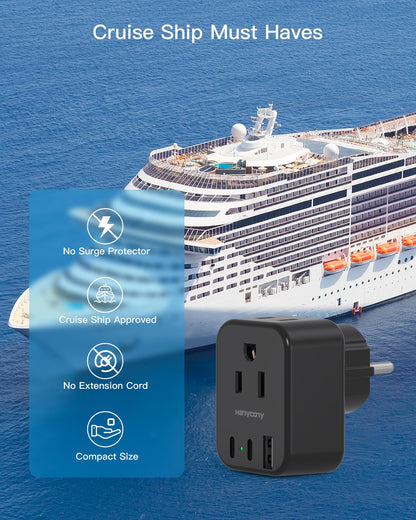 South Africa Travel Plug Adapter, HANYCONY Type M Power Adapter with 2 AC Outlets 3 USB Ports(2 USB C) for US to South Africa Botswana Namibia India Nepal Bhutan Sri Lanka
