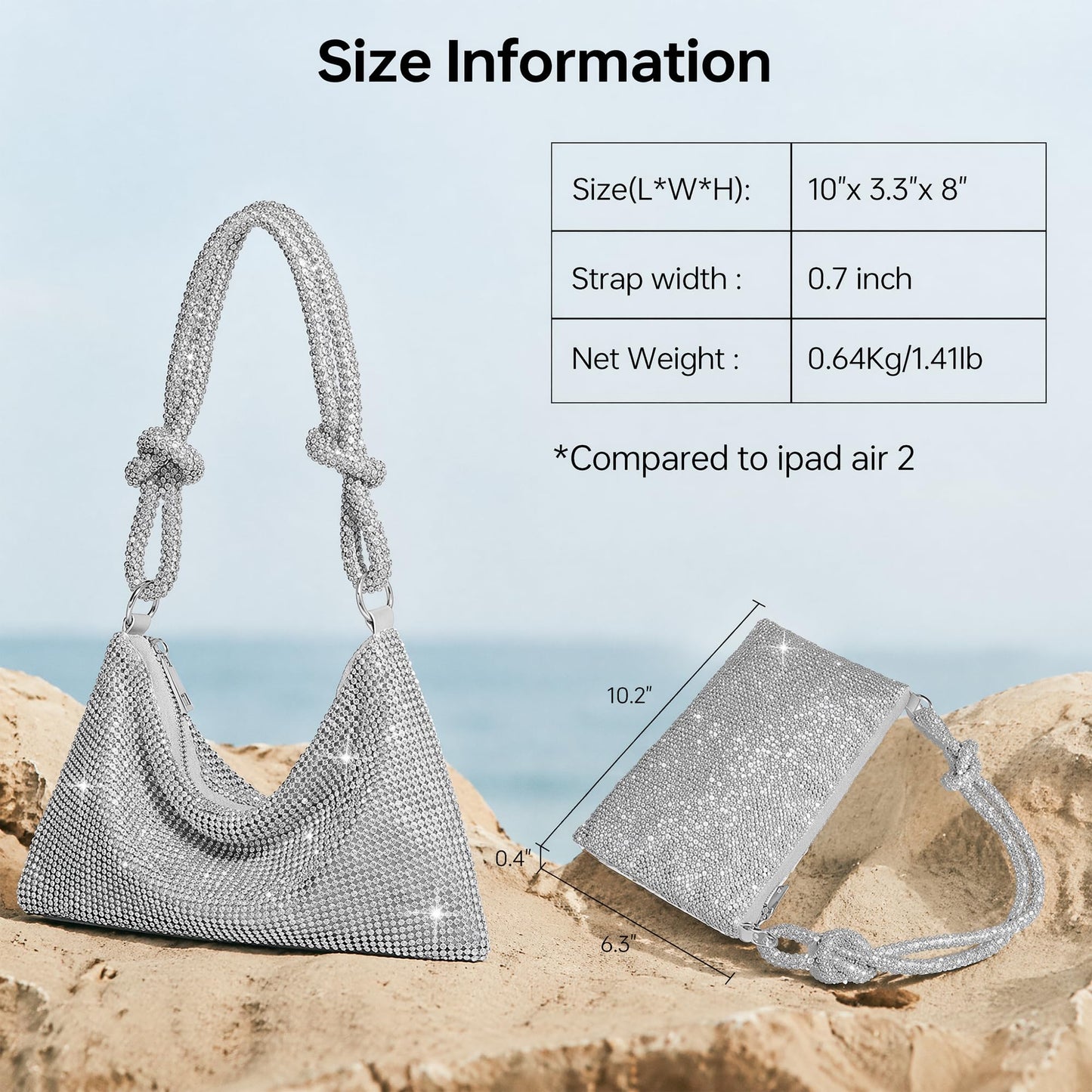 GEMIU Evening Bag Sparkle Purses for Women, Rhinestone Clutch Purse for Women Dressy Sequin Purse Silver