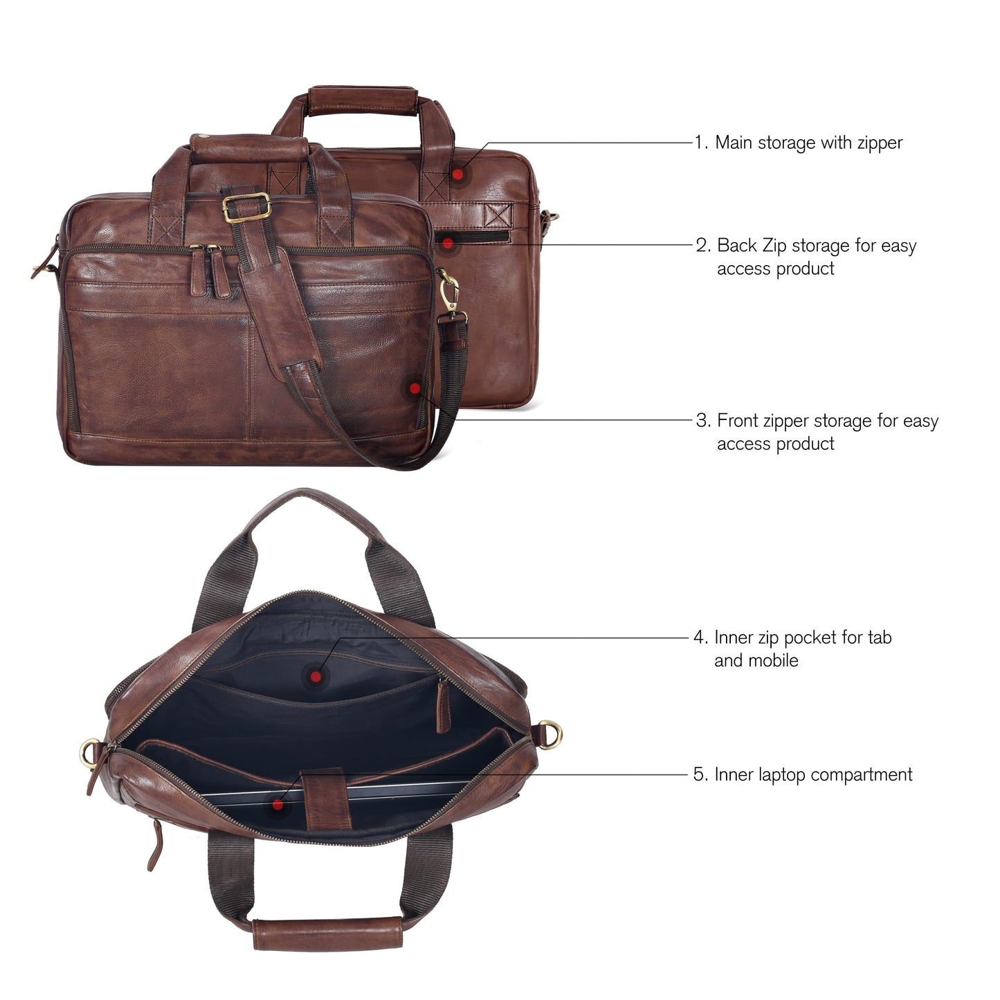 Oak Leathers Leather Messenger Bag for Men and Women - Laptop Briefcase Bag For College, Office, Adjustable Shoulder Strap (Brown Vintage New)