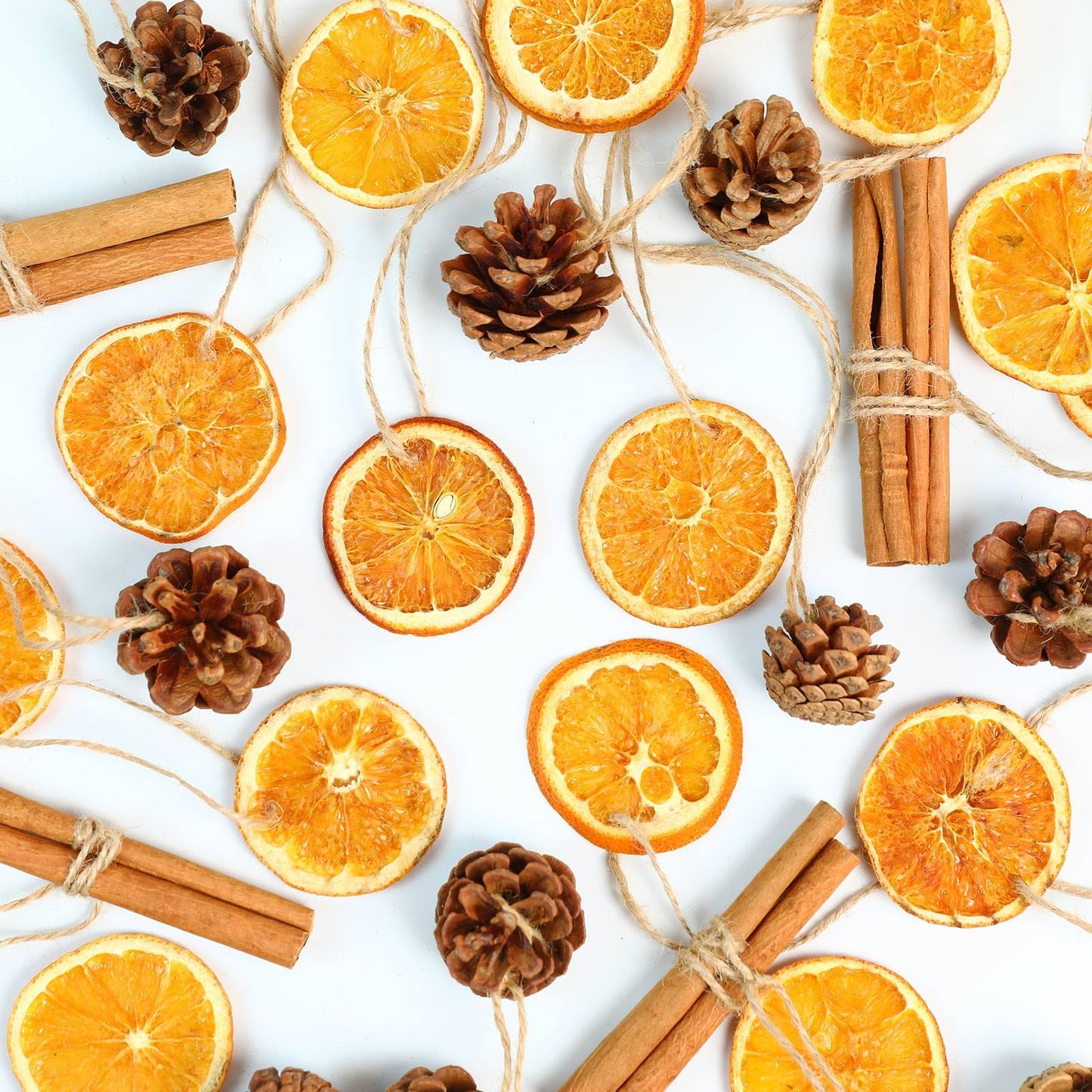 31 Pcs Christmas Ornaments Set, Natural Dried Orange Slices, Cinnamon Sticks and Pinecones, Pre-Tied Jute for Xmas Tree Hanging Decor, Rustic Holiday DIY Crafts