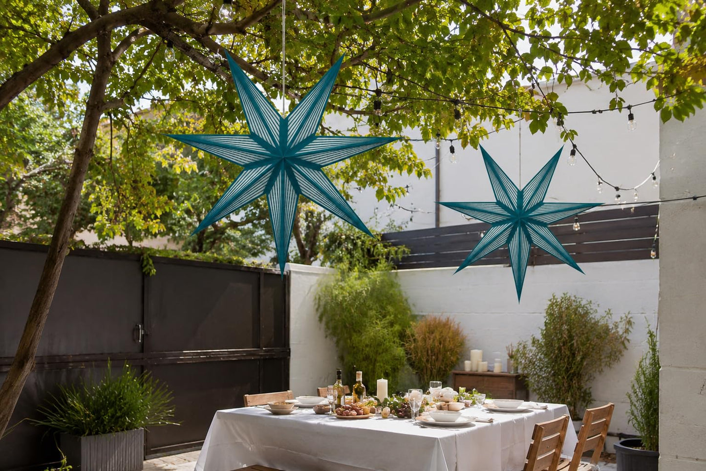 GalaxyArts 7-Point Paper Star Lantern - Striped Cutout Hanging Light Decoration - Foldable Star Lamp Shade for Home, Party, Christmas, Wedding Décor - Indoor/Outdoor Hanging Star(Turquoise)