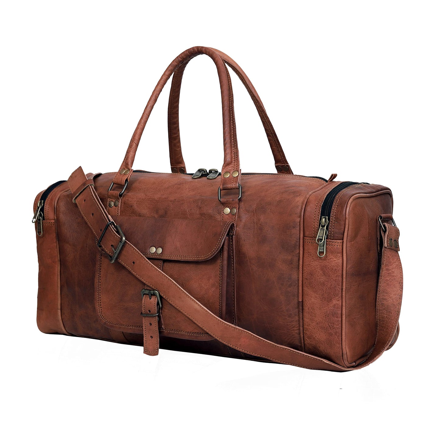 24 Inch Large Leather Duffel Travel Duffle Gym Sports Overnight Weekender Bag (brown)