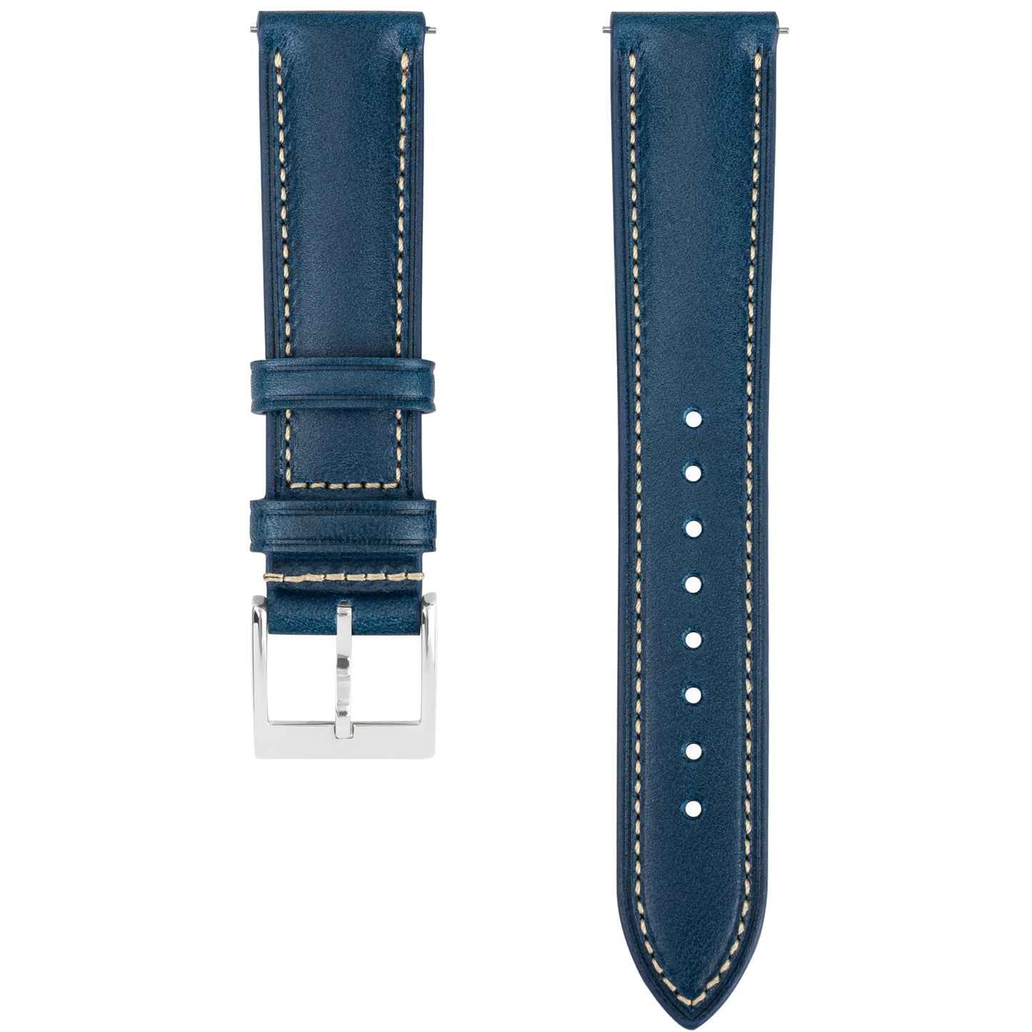 Gomvadr Vintage Genuine Top Grain Leather Watch Strap Quick Release, 18/19/20/21/22/24mm, Silver/Black Buckle, Universal Fit Unisex for Daily Wear (Blue with Silver Buckle, 24mm)