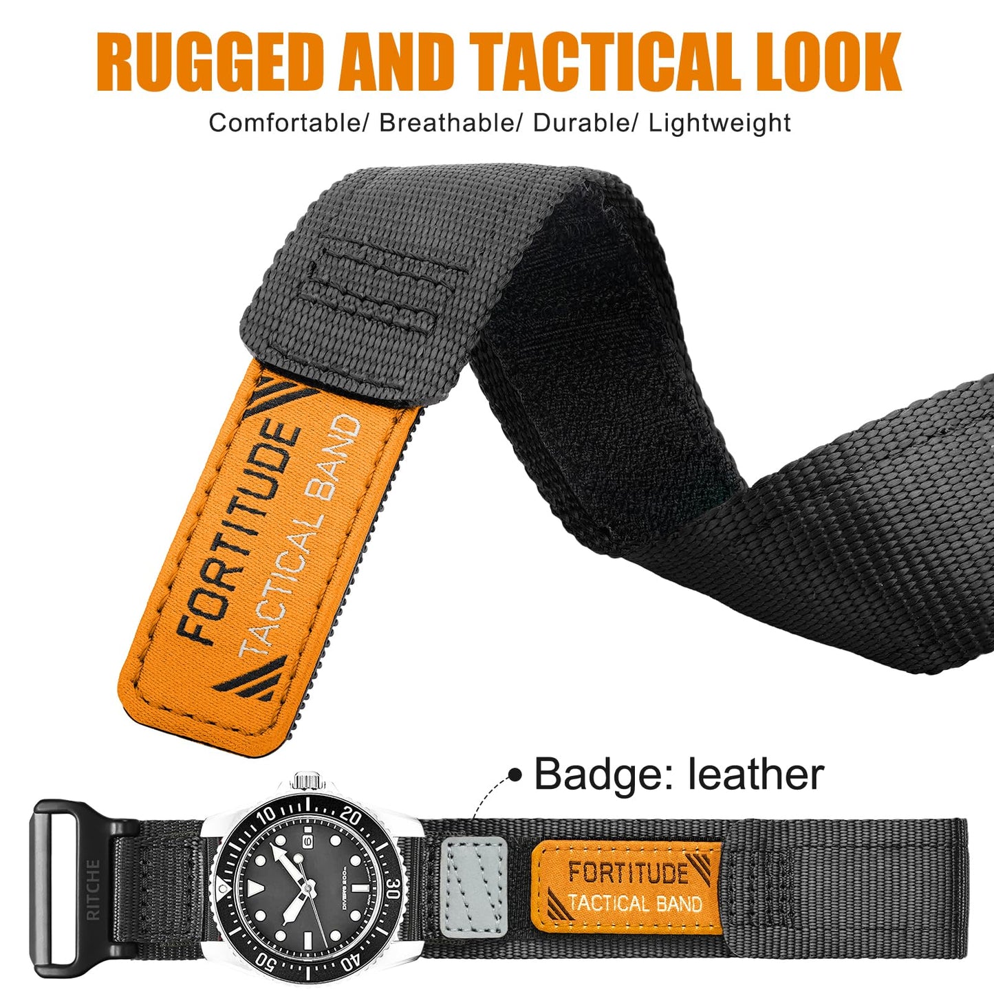 Ritche Christmas Gift Nylon Sport 22MM Quick Release Watch Band for men women,Replacement Timex Watch bands Black, White Elephant Gifts, Stocking Stuffers for Men