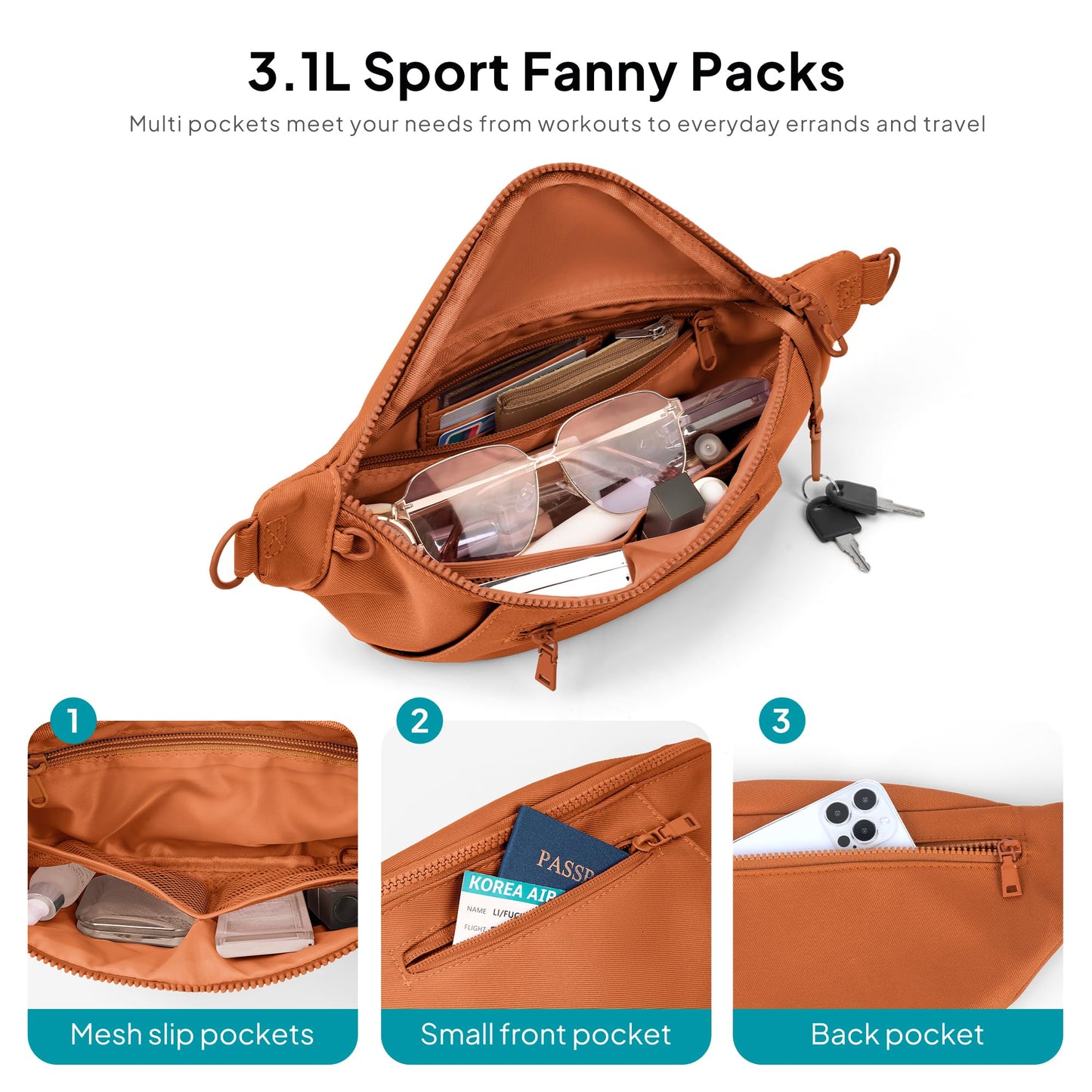 TOPEAST Fanny Pack for Women, Anti-Theft Travel Belt Bag Crossbody Sling Bag Purse with RFID Blocking, Small Fashion Bum Bag Waist Pack with Multiple Pockets for Hiking Walking Sport
