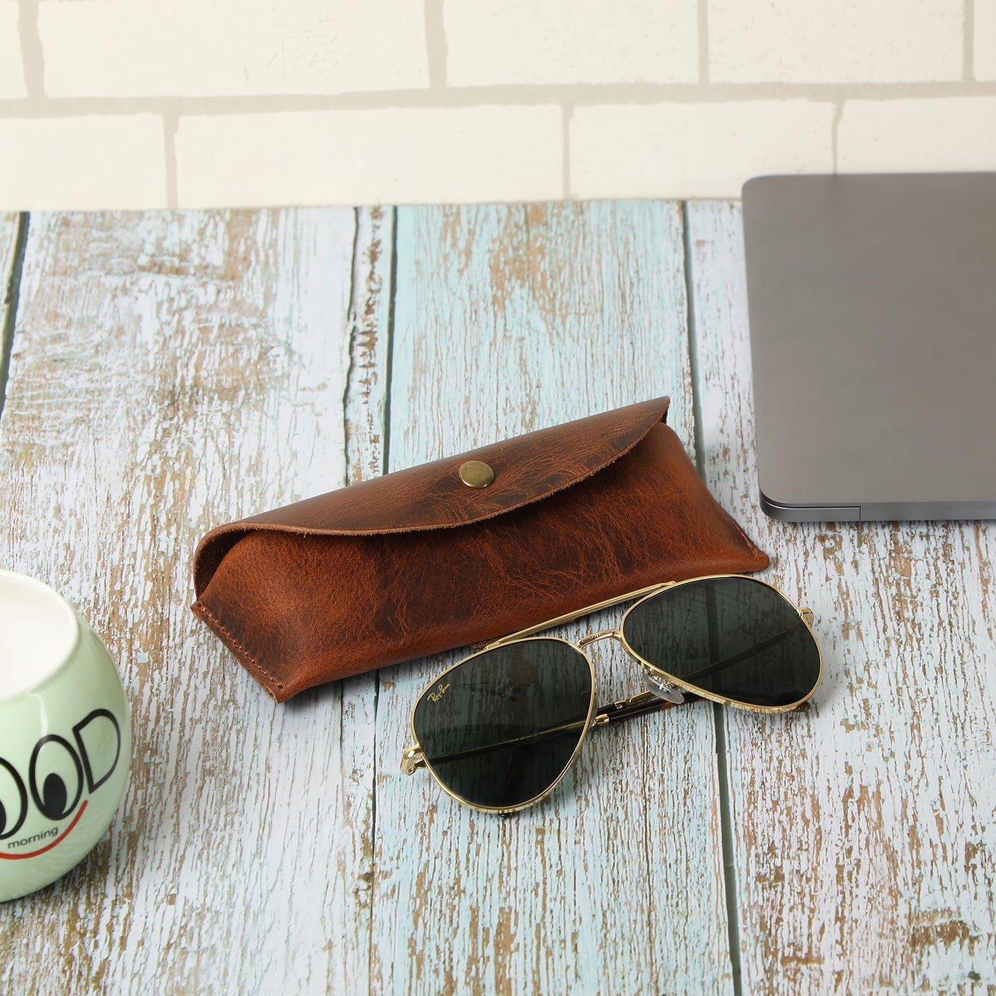 TheAntiq Leather Sunglasses Case Vintage Eyeglass Holder Handcrafted Soft Reading Glasses Pouch with Belt Loop Flexible and Slim Case for Men & Women