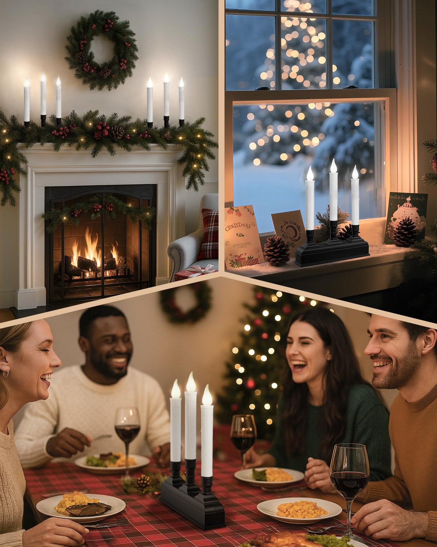 SURAIELEC Christmas Battery Window Candles with remote, 3-Light Candolier Window Candle, Flameless 5000K LED Candles, 1.9" Narrow Base, Chritmas Window Candle for Window, Mantel, Dinning Table, 1-Pack